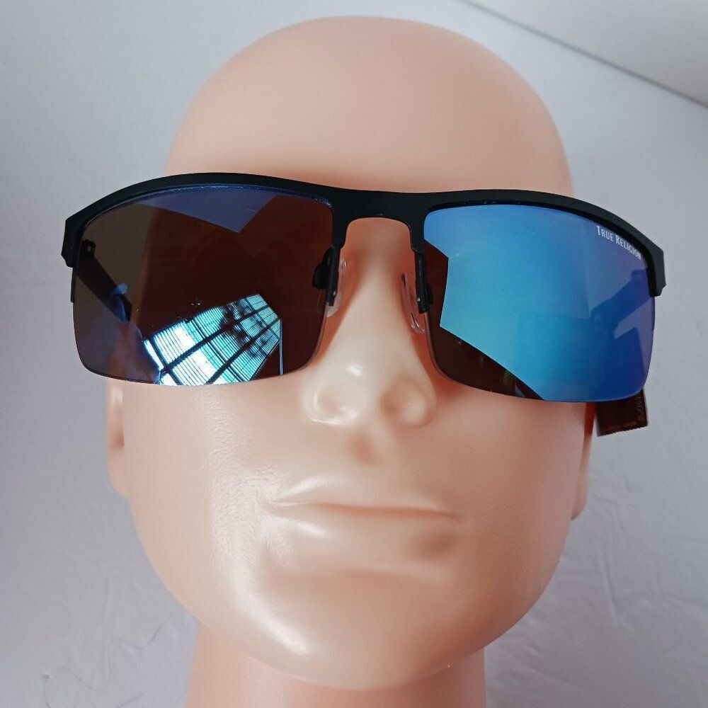True Religion Men Sunglasses Mirrored Flat Top Men's Wrap Sport Black Color